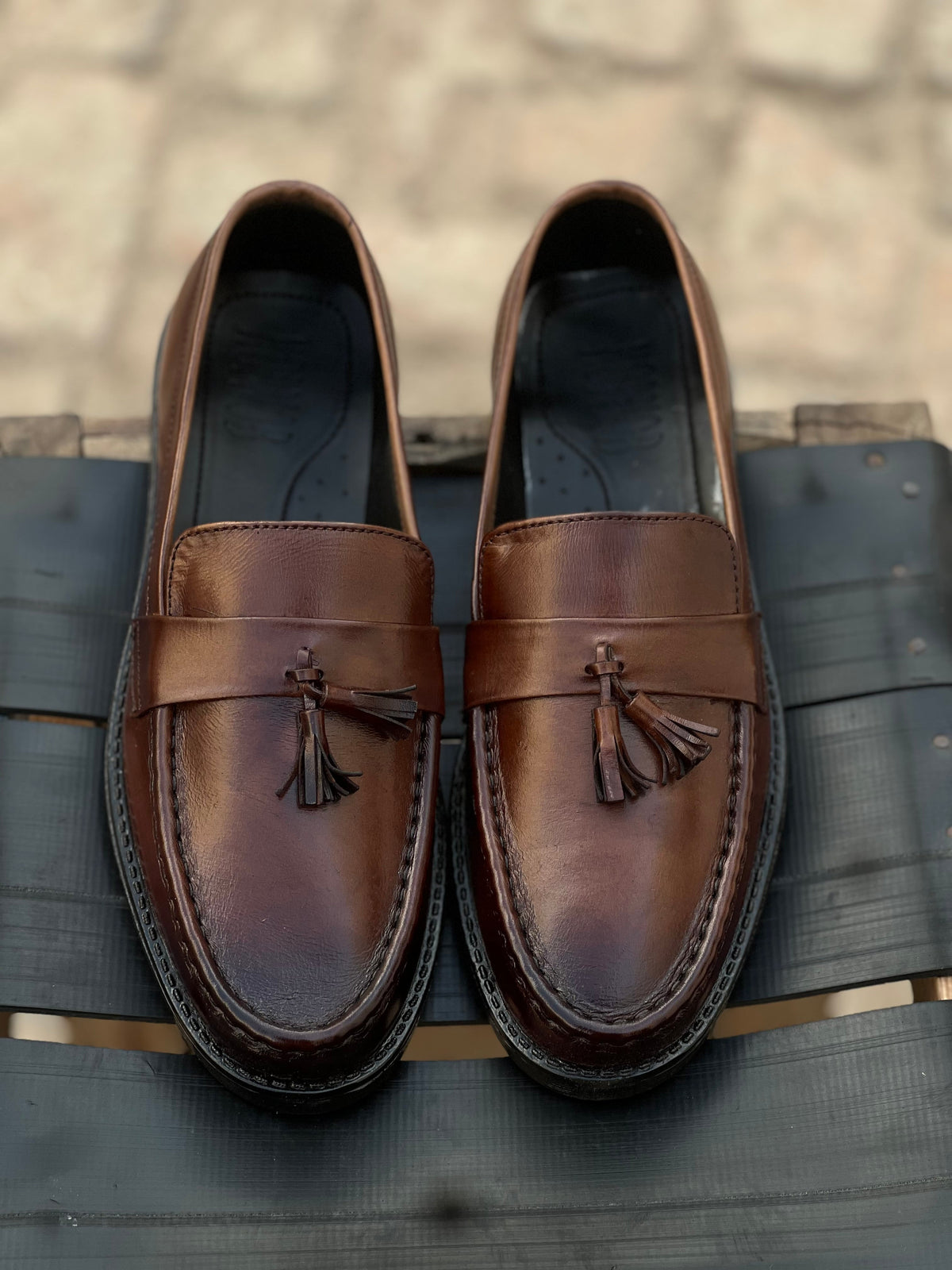 ST-10-Brown loafers with Patina finish