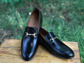 SKU:4001-Black Cow Leather Formal Loafer Style