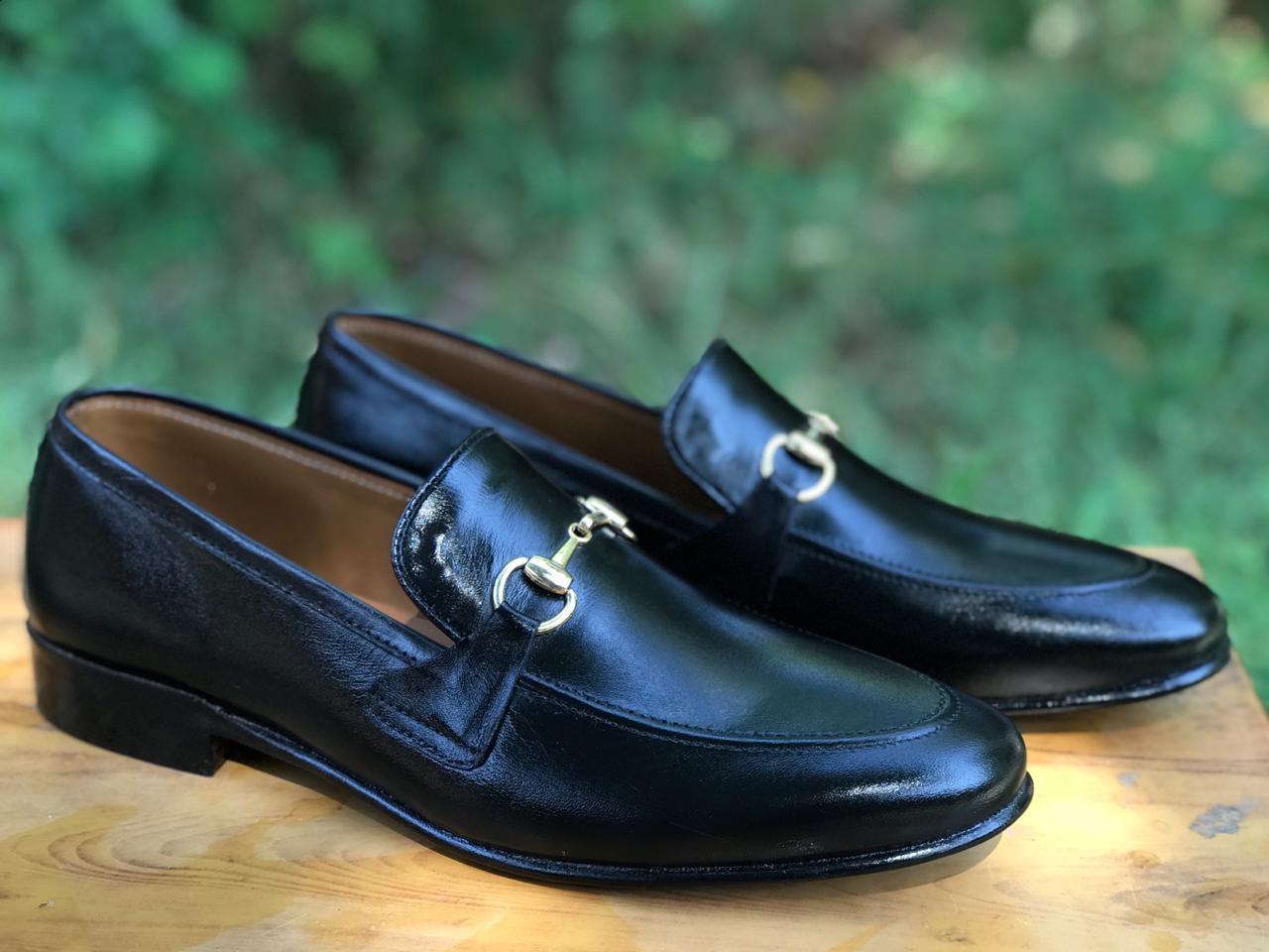 SKU:4001-Black Cow Leather Formal Loafer Style