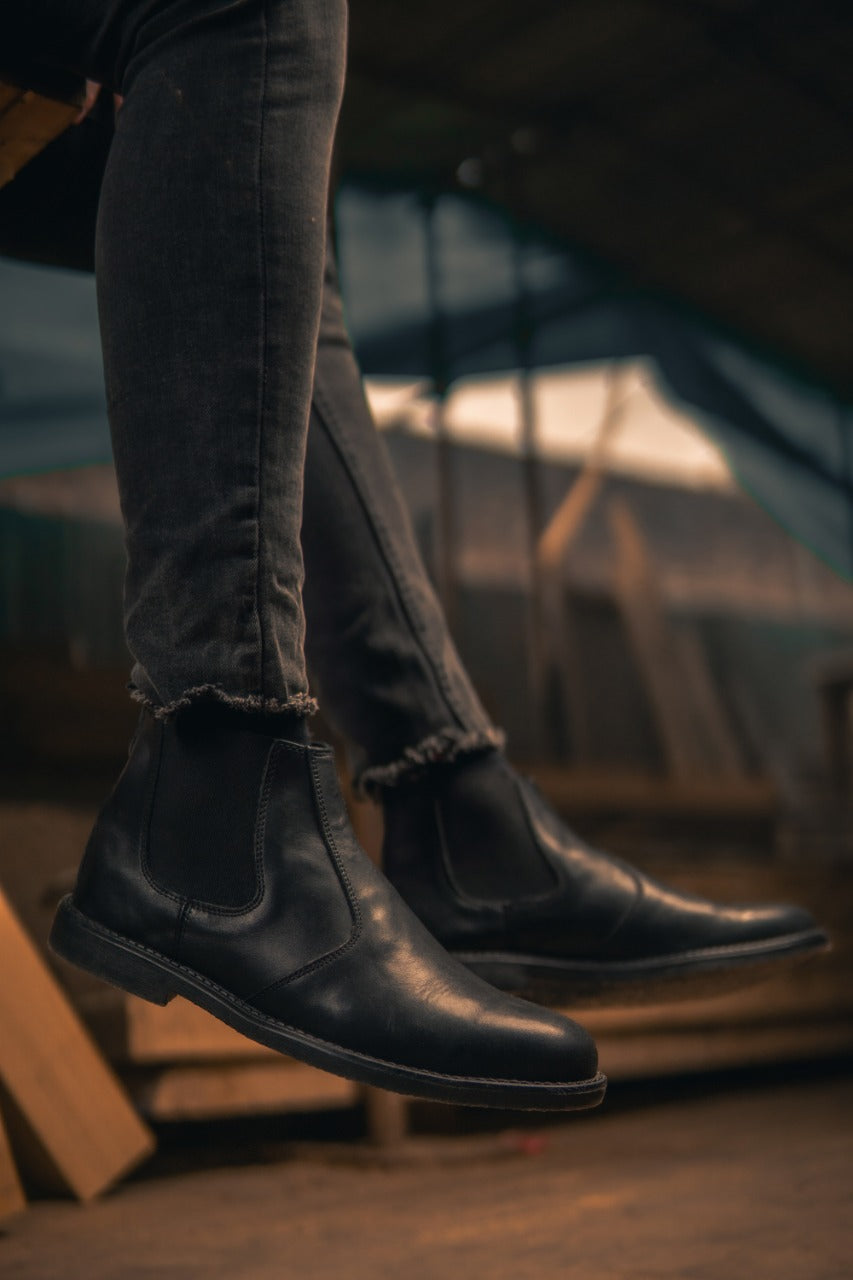 SKU:8010-Black Cow Leather Chelsea boots