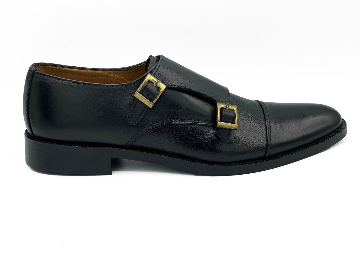 2011-Mild Black Cow Leather Formal Double Monk Style