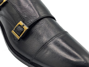 2011-Mild Black Cow Leather Formal Double Monk Style