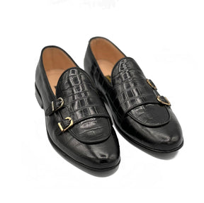 2010-Crocblk Cow Leather Casual Double Monk Style