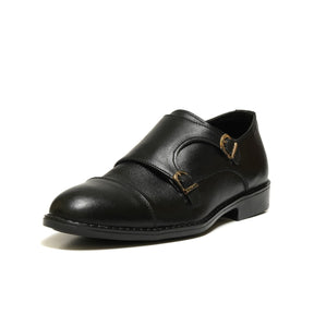 SKU:2011-Black Rubber Sole Cow Leather Formal Double Monk Style