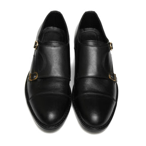 SKU:2011-Black Rubber Sole Cow Leather Formal Double Monk Style