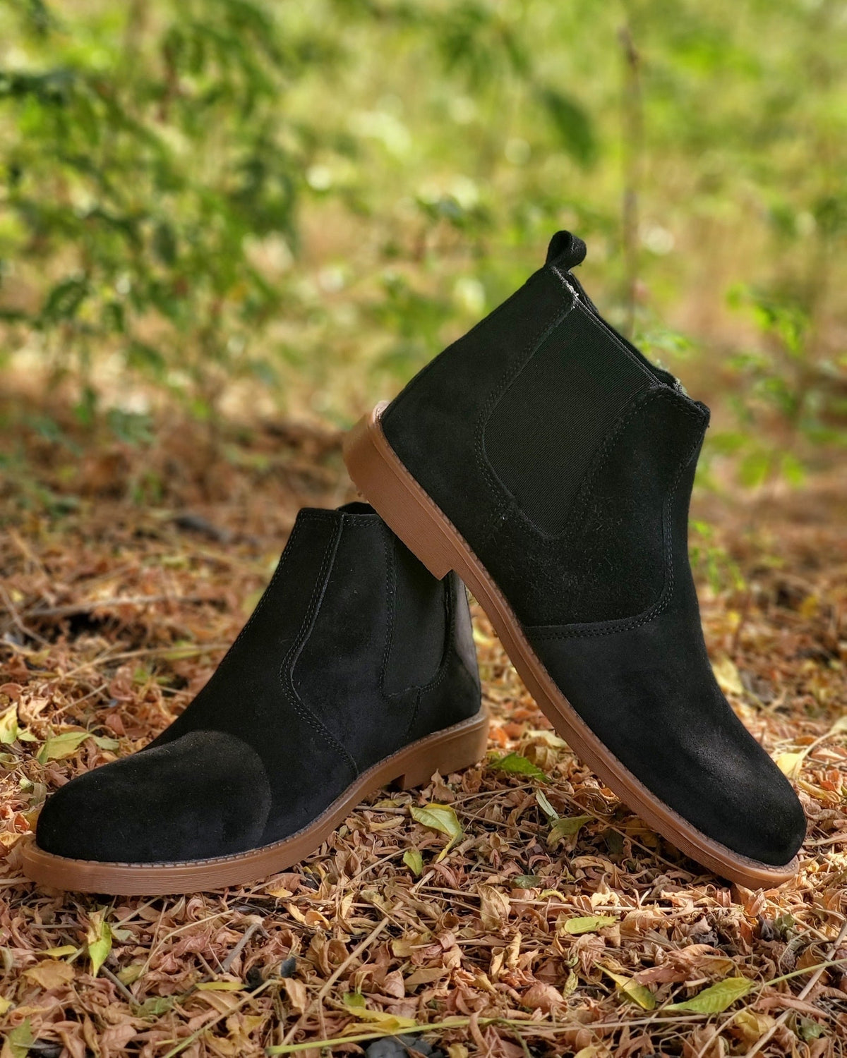 SKU:8011-Black Suede Cow Leather Chelsea boots