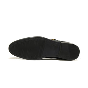 SKU:2011-Black Rubber Sole Cow Leather Formal Double Monk Style